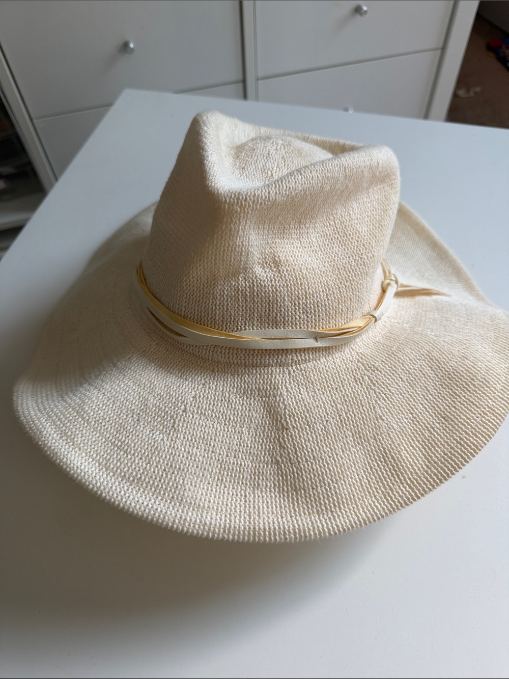 Wyeth Anthropologie Cream Straw Fedora with Braided Accent